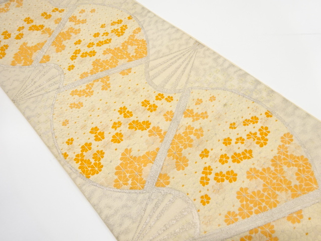 JAPANESE KIMONO / ANTIQUE FUKURO OBI / SILK / WOVEN FOLDING FAN PATTERN